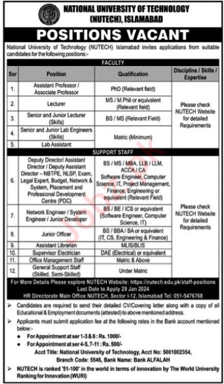NUML Islamabad Jobs 2024