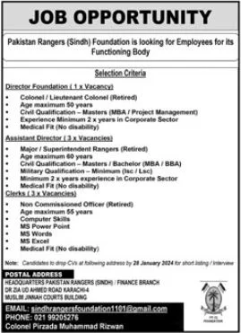 Pakistan Rangers Sindh Karachi Jobs Jan 2024