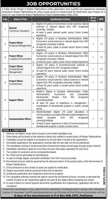 Public Sector Project Jobs 2024 For Director and Other Staff